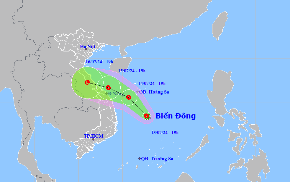 Vị trí và hướng di chuyển của áp thấp nhiệt đới - Ảnh: NCHMF